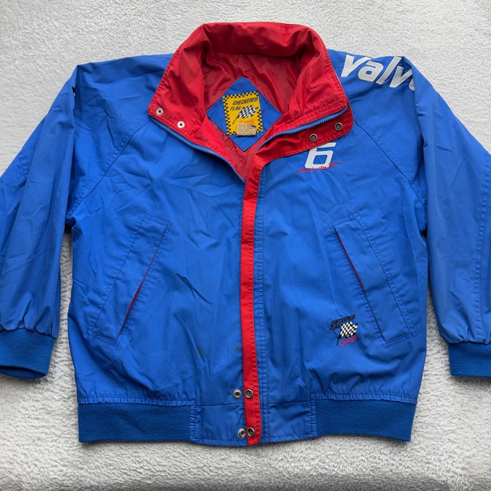 Vintage Checkered Flag Sport NASCAR Valvoline Mark Martin 6 Racing Jacket Blue L